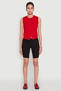 Womens Hyper Stretch Pintuck Bermuda Shorts, Black, Size S