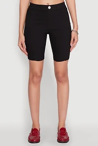 Womens Hyper Stretch Pintuck Bermuda Shorts, Black, Size S