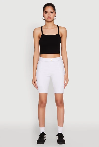 Womens Hyper Stretch Pintuck Bermuda Shorts, White, Size M