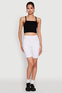 Womens Hyper Stretch Pintuck Bermuda Shorts, White, Size M