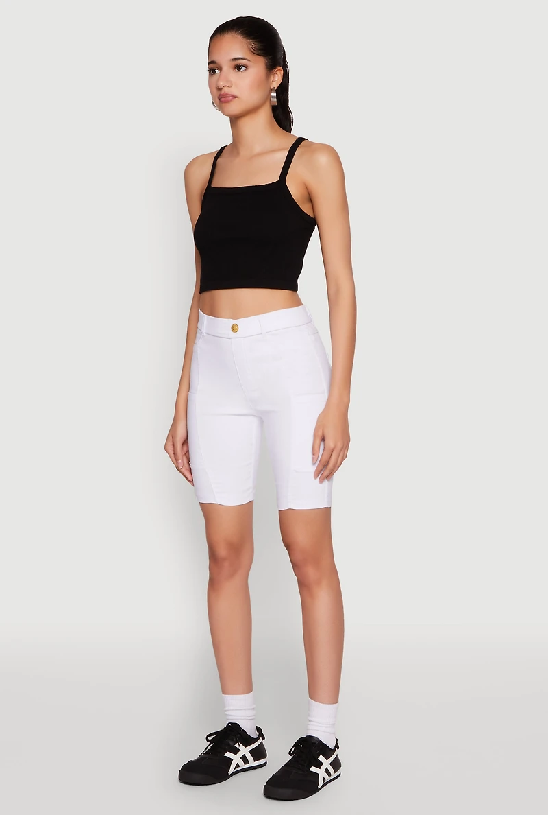 Womens Hyper Stretch Pintuck Bermuda Shorts, White, Size M