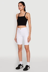 Womens Hyper Stretch Pintuck Bermuda Shorts, White, Size M