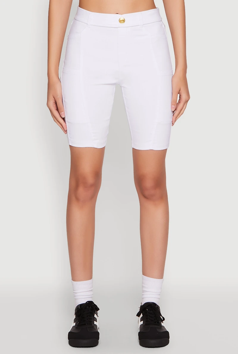 Womens Hyper Stretch Pintuck Bermuda Shorts, White, Size M