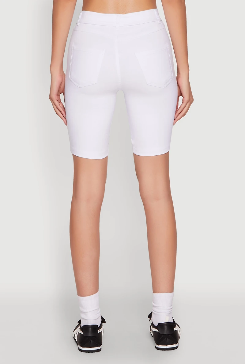 Womens Hyper Stretch Pintuck Bermuda Shorts, White, Size M