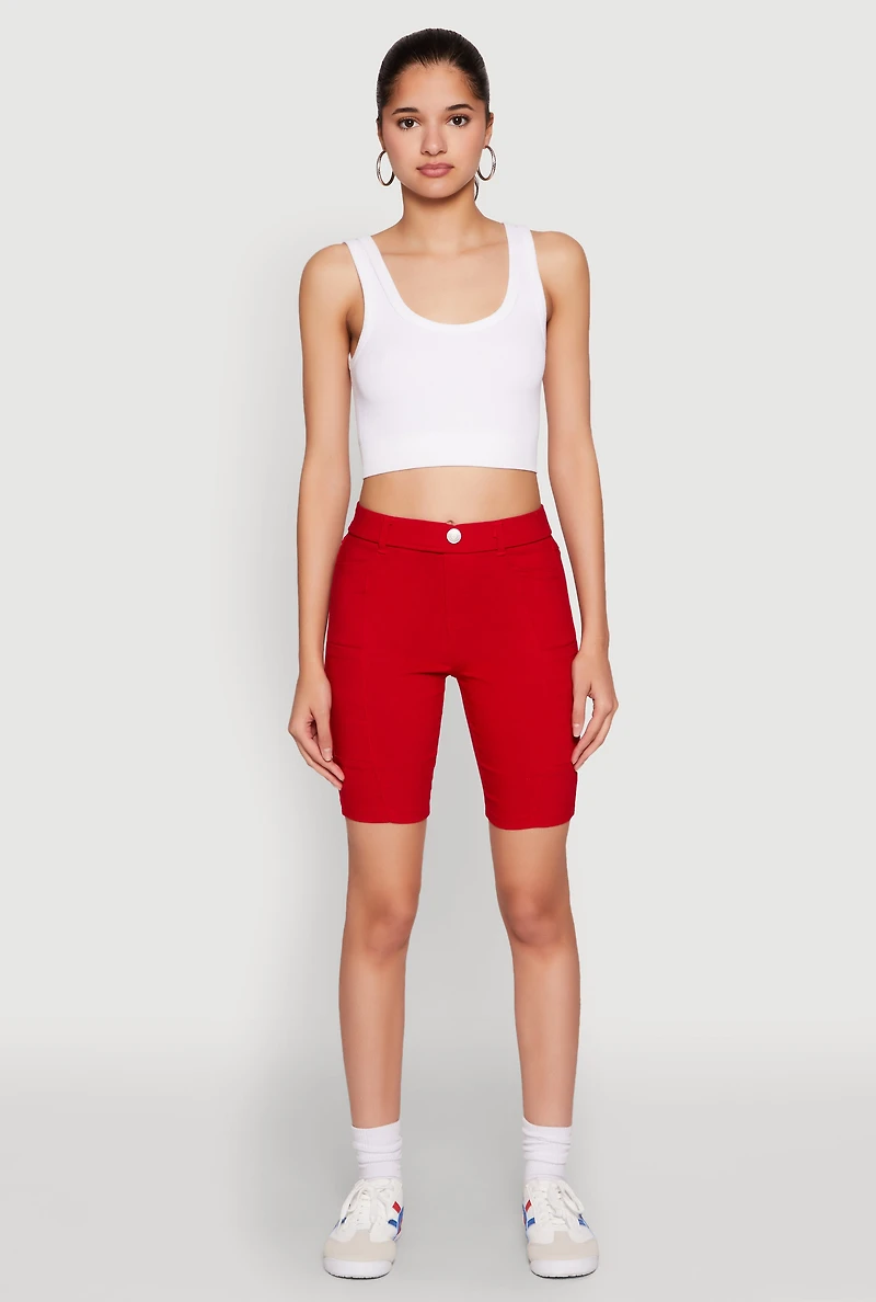 Womens Hyper Stretch Pintuck Bermuda Shorts, Red,
