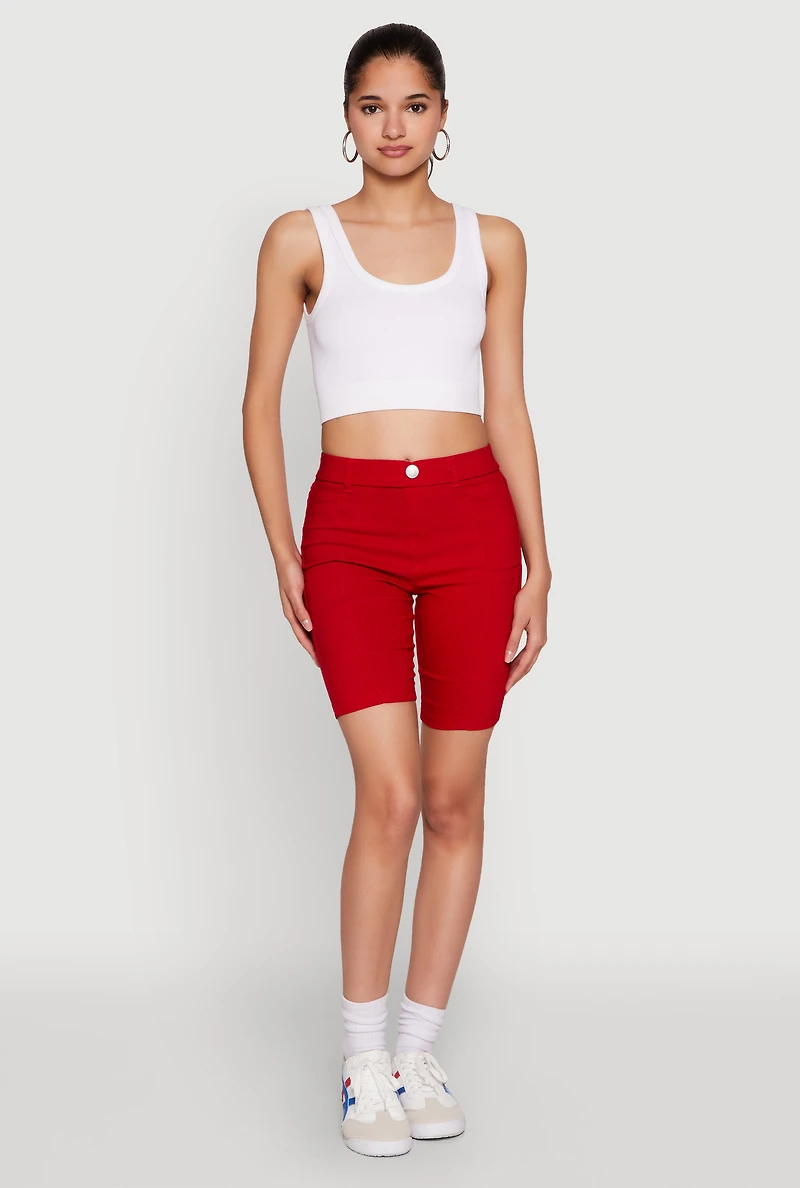 Womens Hyper Stretch Pintuck Bermuda Shorts, Red,