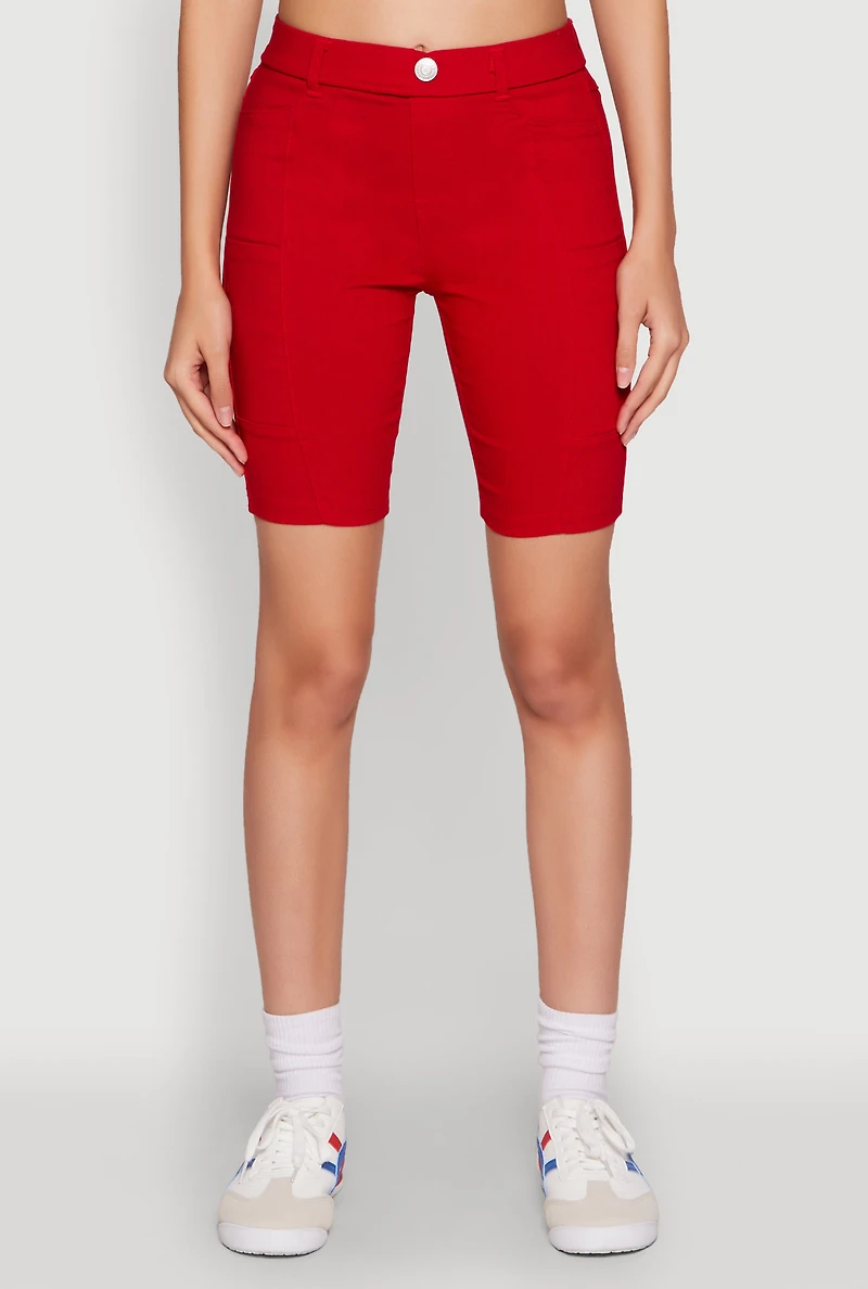 Womens Hyper Stretch Pintuck Bermuda Shorts, Red,