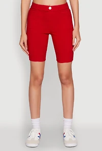 Womens Hyper Stretch Pintuck Bermuda Shorts, Red,