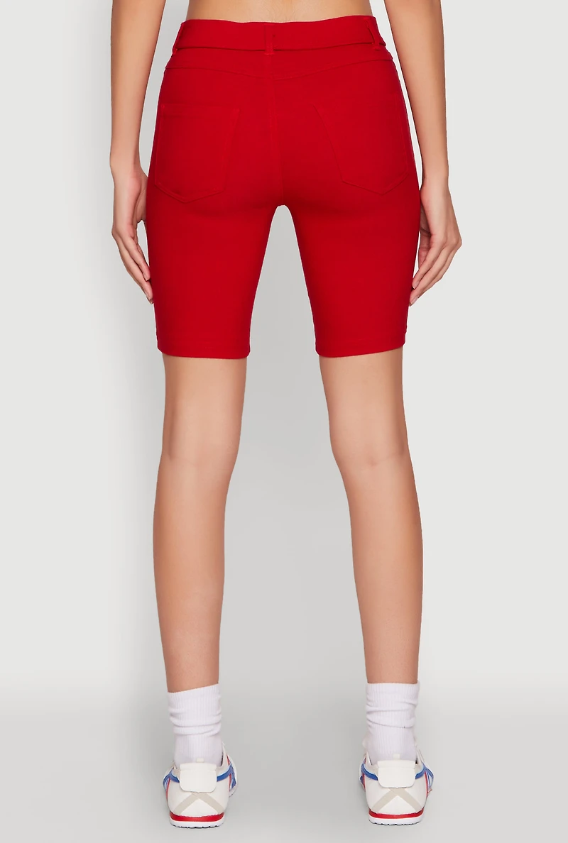 Womens Hyper Stretch Pintuck Bermuda Shorts, Red,