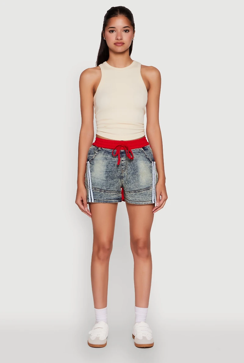 Womens Trendy High Waisted Contrast Trim Sweatshorts, Multi,