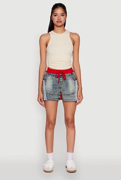 Trendy High Waisted Contrast Trim Sweatshorts