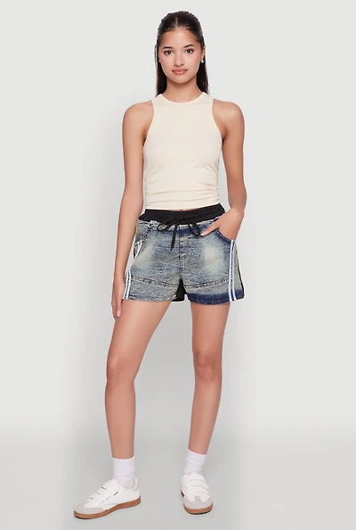 Womens Trendy High Waisted Contrast Trim Sweatshorts, Multi, Size L