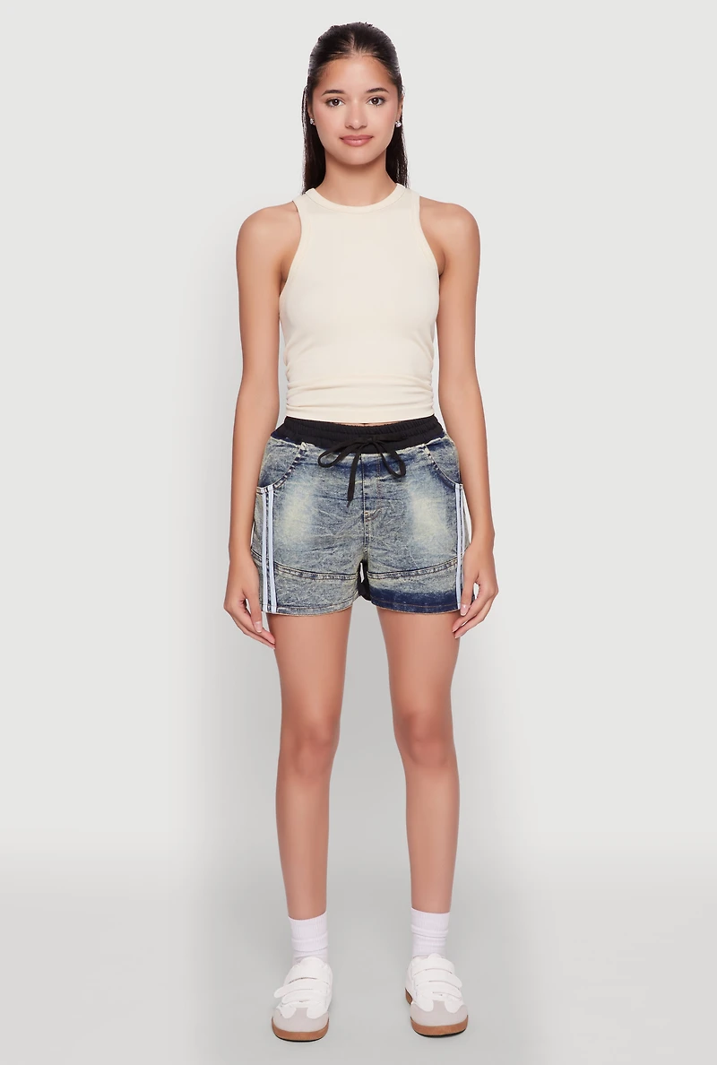 Womens Trendy High Waisted Contrast Trim Sweatshorts, Multi, Size L