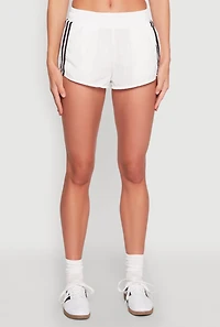 Womens Side Stripe Running Shorts, White, Size S