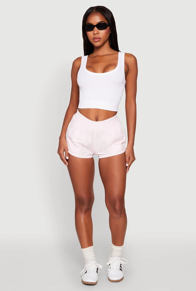 Womens Side Stripe Running Shorts, White, Size XL