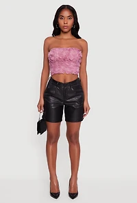 Solid Faux Leather Bermuda Shorts