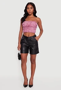 Solid Faux Leather Bermuda Shorts