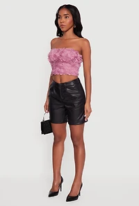 Solid Faux Leather Bermuda Shorts