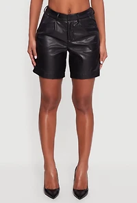 Solid Faux Leather Bermuda Shorts