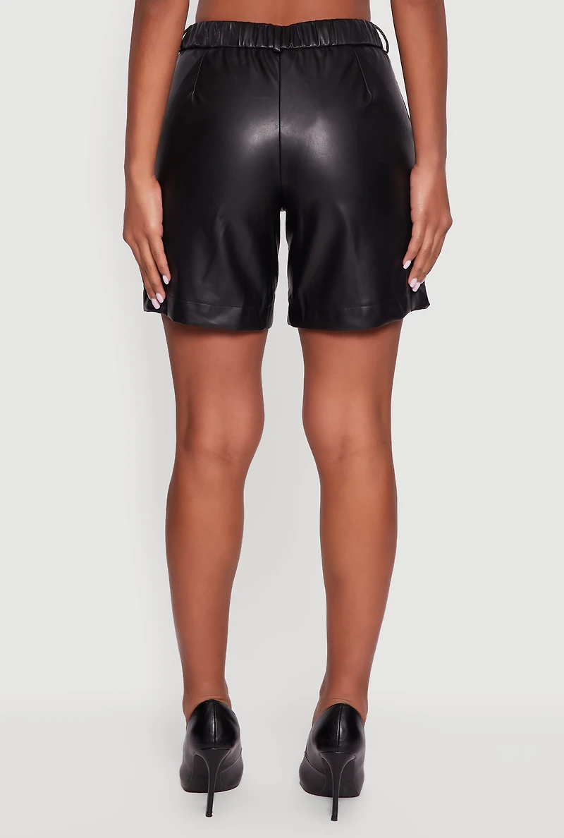 Solid Faux Leather Bermuda Shorts