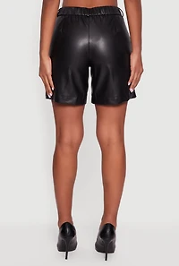 Solid Faux Leather Bermuda Shorts