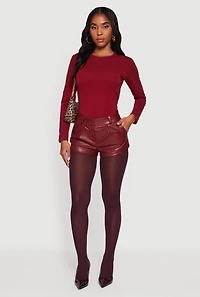 Trendy Faux Leather Pleated Shorts