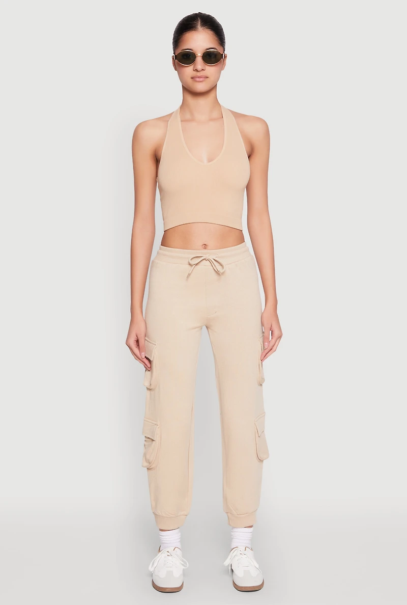 Fleece Lined Cargo Drawstring Joggers