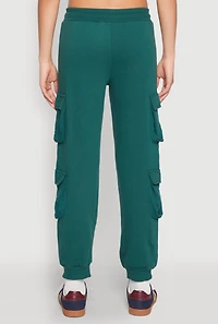 Womens Fleece Lined Cargo Drawstring Joggers, Green, Size L
