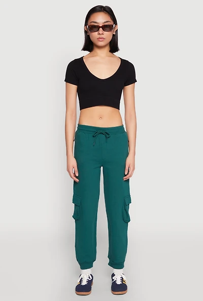 Womens Fleece Cargo Drawstring Joggers,