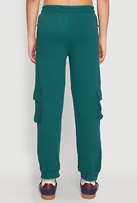 Womens Fleece Cargo Drawstring Joggers, Green, Size L