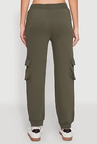 Womens Fleece Cargo Drawstring Joggers, Green,