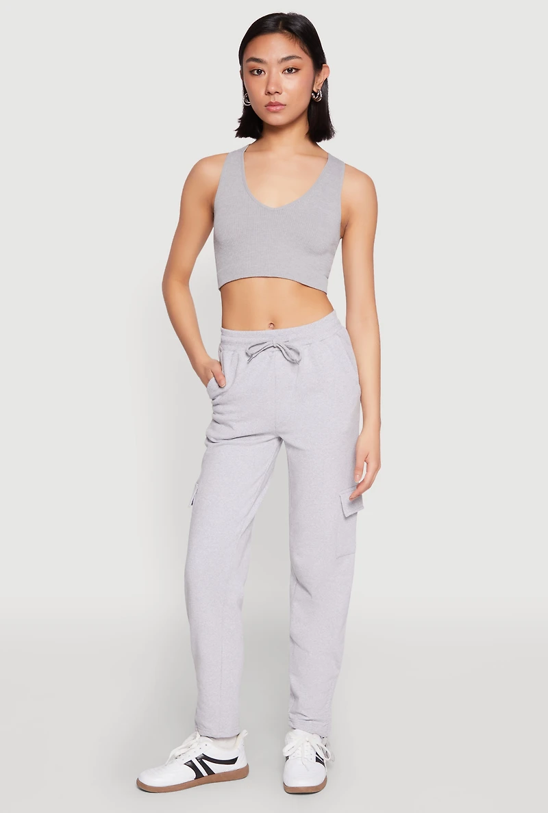 Fleece Ruched Hem Cargo Sweatpants