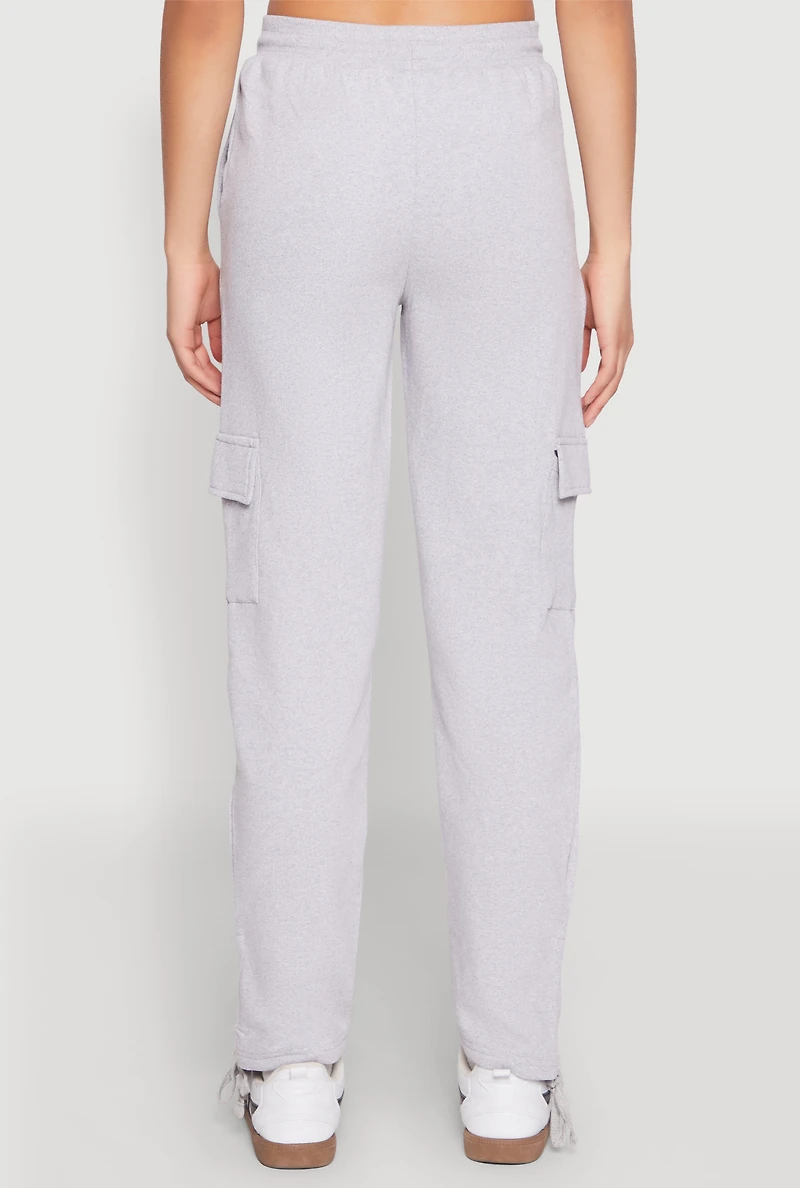 Womens Fleece Ruched Hem Cargo Sweatpants, Grey, Size M