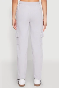 Womens Fleece Ruched Hem Cargo Sweatpants, Grey, Size M