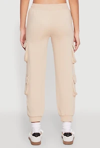 Womens Fleece Ruched Hem Cargo Sweatpants, Khaki, Size S