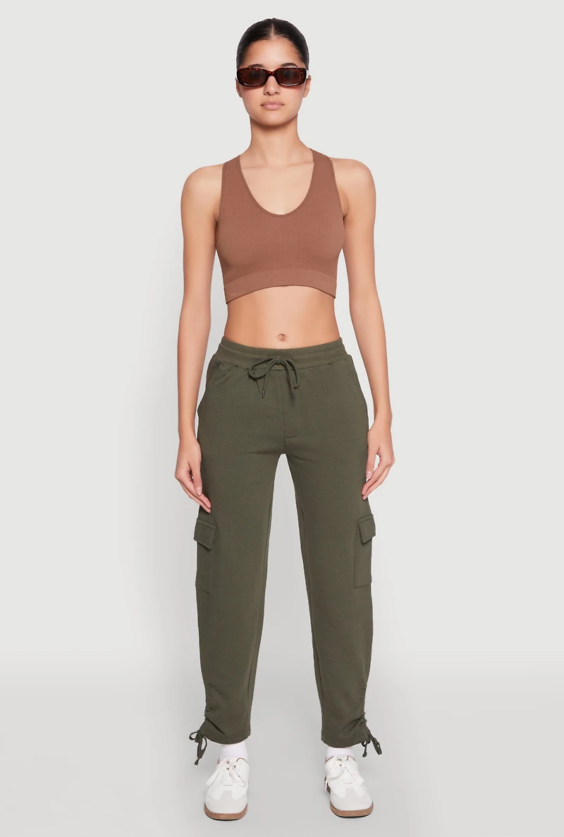 Fleece Ruched Hem Cargo Sweatpants