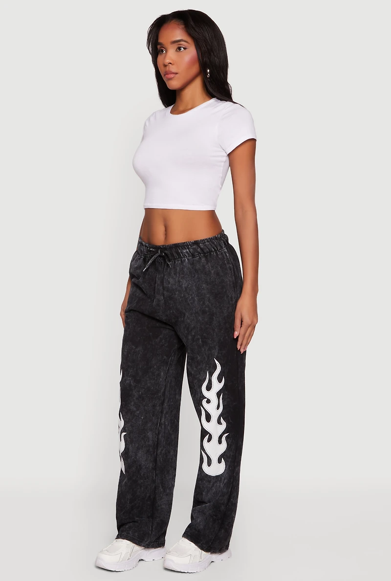 Flame Graphic Acid Wash Sweatpants