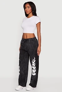 Flame Graphic Acid Wash Sweatpants
