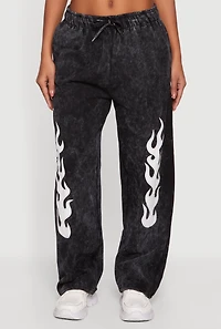 Flame Graphic Acid Wash Sweatpants