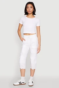 Womens Toggle Drawstring Hem Cargo Capris, White, Size S