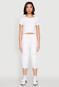 Womens Toggle Drawstring Hem Cargo Capris, White, Size S