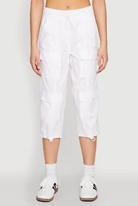 Womens Toggle Drawstring Hem Cargo Capris, White, Size S