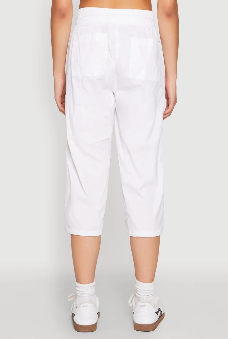 Womens Toggle Drawstring Hem Cargo Capris, White, Size M