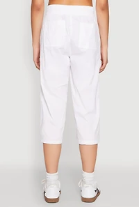 Womens Toggle Drawstring Hem Cargo Capris, White, Size M