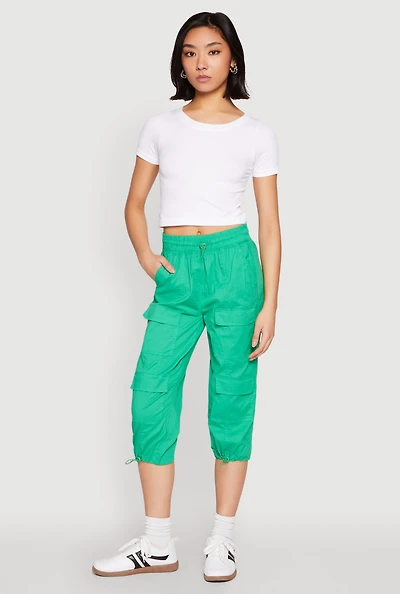 Womens Toggle Drawstring Hem Cargo Capris, S
