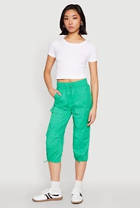 Womens Toggle Drawstring Hem Cargo Capris, Green, Size M