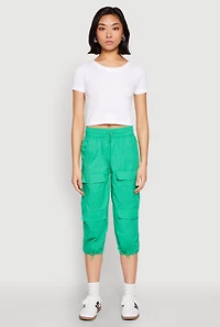 Womens Toggle Drawstring Hem Cargo Capris, Green, Size M