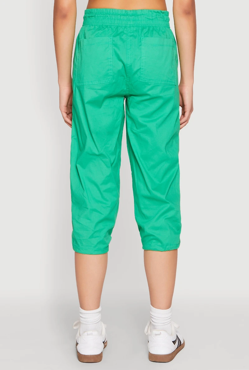 Womens Toggle Drawstring Hem Cargo Capris, Green, Size M