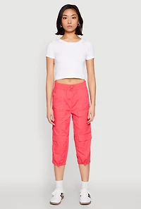 Womens Toggle Drawstring Hem Cargo Capris, Pink, Size S