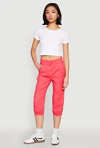 Womens Toggle Drawstring Hem Cargo Capris, Pink, Size S